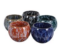 DECHOUS Lot de 5 Tasses à Thé en Céramique Glaçure Céladon Unique Petit Format Compact Coffret Présent Mélange de Styles Vintage pour Dégustation de Thé et Usage Domestique