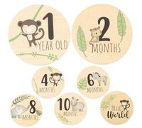 DECHOUS Lot De 7 Cartes Mensuelles Pour Bébé En Bois Avec Inscriptions Décorations Marqueurs Accessoires Pour Bébé Annonce De Grossesse Mois Bébé Oh Mur Coloré