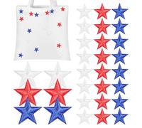 DECHOUS Lot de 80 Écussons Thermocollants Brodés Étoiles, Patchs pour Vêtements Troués, Patchs pour Jeans Troués, Diamètre 2,9 Cm, Couleurs Rouge, Bleu et Blanc, pour Personnalisation