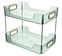 DECHOUS Organisateur de Rangement pour Salle de Bain à Deux Niveaux, Étagère de Comptoir en Plastique Transparent Vert Clair, Support de Rangement Compact pour Articles Ménagers,