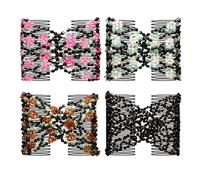 DECHOUS Pince à Cheveux Double Peigne Perlé Élastique pour Femmes Filles, Accessoire Coiffure Résistant en Acier, Lot de 4 Pièces pour Styles Variés et Usage Extérieur