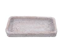 DECHOUS Plateau Rectangulaire en Rotin Blanc Tressé pour Organisation et | Corral Petits Objets et Essentiels, Design Rustique et Moderne, pour Salon, Salle de Bain