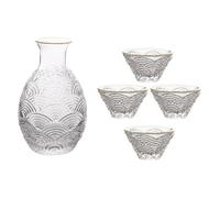 DECHOUS Service à Saké Japonerie en Verre Transparent Bouilloire et 4 Coupes Design à Motifs Nuageux Ensemble Décoratif pour Maison Bar et Occasions Spéciales Lot Couleur Aléatoire