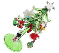 DECHOUS Statuette Sapin de Noël en Verre Vert, Compacte et Scintillante | Décoration Festive pour Bureau et Table, avec Partie Supérieure Bonhomme de Neige, Père Noël et Ornements