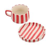 DECHOUS Tasse à Café Céramique Créative avec Soucoupe Rayée Rouge Set pour Thé et Latte Bureau et Pause Après-midi