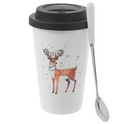 DECHOUS Tasse en Céramique de Noël sans Anse avec Couvercle en Silicone et Cuillère, Gobelet à Café 300 Ml Décor Renne Festif, Mug à Thé pour Maison et Bureau Couleur Couleur Aléatoire