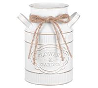 DECHOUS Vase Pot Métal Galvanisé Style Vintage Rustique Décor Maison Ferme pour Fleurs Fraîches ou Artificielles avec Base Stable Blanc