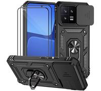 Dechyi Coque pour Xiami 13 5G avec Verre TrempéLentille Coulissante Couverture Support d’Anneau Rotatif Armor Silicone Étui Antichoc Housse Bumper-Noir