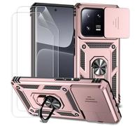 Dechyi Coque pour Xiami 13 Pro 5G avec Protection ecran Coulissante Couverture Support d’Anneau Rotatif Armor Silicone Étui Antichoc Housse Bumper- Rose