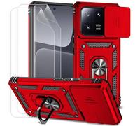 Dechyi Coque pour Xiami 13 Pro 5G avec Protection ecran Coulissante Couverture Support d’Anneau Rotatif Armor Silicone Étui Antichoc Housse Bumper- Rouge