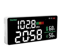 Décibelmètre, 11 Pouces Grand écran LED Gamme 30-130DB Sonomètre à Suspendre avec Température, humidité et Affichage de L'horloge, Sonomètre pour Studio, Salle de Classe