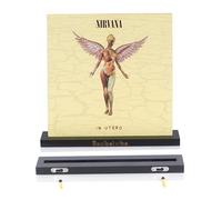 Decibelvibe - Support Mural pour Vinyle, Etagère Murale pour Vinyles, Présentoir, avec un Design Premium en Bois Massif d'Acacia, supportant jusqu'à 2 vinyles, pour votre Salon ou Pièce Hifi. (Noir)