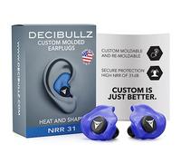 Decibullz | Bouchons d'oreilles moulés sur-mesure Bleu, Protections auditives confortables, Atténuation 31dB | Sommeil, Concert, Travail, Sport | 3 tailles, pochette de rangement | made in USA