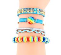 Decixde Bracelet arc-en-ciel - Bracelet tressé fait à la main - Bracelet de perles arc-en-ciel pour couples gays et lesbiennes - Bracelet d'amitié LGBTQ, Adjustable, Simili cuir, Pas de gemme