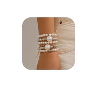 Decixde Bracelet de perles pour femme - Bracelet extensible empilable - Plusieurs couches dorées - Pour mariage, demoiselles d'honneur, fête de mariée, Scalable, Perle synthétique, Pas de gemme
