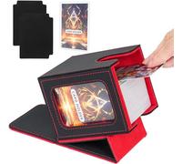 Deck Box,Boîte de Rangement pour Carte Magic Commander Compatible avec Yugioh MTG TCG Cartes,étui magnétique en cuir PU Jusqu'à 100+ double manchette Cartes,2 compartiments 1 toploader,Noir Rouge