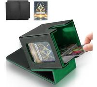 Deck Box,Boîte de Rangement pour Carte Magic Commander Compatible avec Yugioh MTG TCG Cartes,étui magnétique en cuir PU Jusqu'à 100+ double manchette Cartes,2 compartiments 1 toploader,Noir Vert