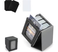 Deck Box,Boîte de Rangement pour Carte Magic Commander Compatible avec Yugioh MTG TCG Cartes,étui magnétique en cuir PU Jusqu'à 100+ double manchette Cartes,2 compartiments 1 toploader,Noir Gris