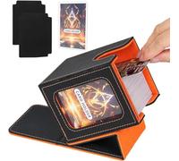 Deck Box,Boîte de Rangement pour Carte Magic Commander Compatible avec Yugioh MTG TCG Cartes,étui magnétique en cuir PU Jusqu'à 100+ double manchette Cartes,2 compartiments 1 toploader,Noir Orange