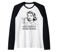 Deck The Halls and Spike The Olives Retro Christmas Graphic Manche Raglan