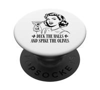Deck The Halls and Spike The Olives Retro Christmas Graphic PopSockets PopGrip Adhésif