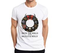 Deck The Halls with Skulls and Holly T-shirt gothique pour homme, Blanc., XXL
