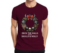 Deck The Halls with Skulls and Holly T-shirt gothique pour homme, bordeaux, L