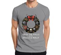 Deck The Halls with Skulls and Holly T-shirt gothique pour homme, gris, 3XL