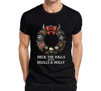 Deck The Halls with Skulls and Holly T-shirt gothique pour homme, Noir , S