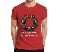 Deck The Halls with Skulls and Holly T-shirt gothique pour homme, rouge, 3XL