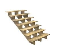 DECKLINEA Escalier Exterieur Bois - 7 Marches - Largeur : 1m20 - Hauteur : 1m19 - Sans Contremarches - Pin du Nord - Traité Autoclave - Kit de fixation fournis