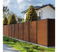 DECKLINEA Kit Clôture Bois Composite Teck 5,5x1,8m SANTOS - Poteaux en Aluminium Gris - Brise Vue - Palissade