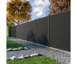 DECKLINEA Kit Clôture Composite RIO Anthracite 18x1,8m - Bois composite & Aluminium - Poteaux sur Platines Gris- Brise vue - Palissade - Brise vue