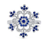 Déclaration De Vacances D'Hiver Bague Cocktail En Zircone Cubique Bleue À Deux Tons Avec Fleur De Flocon De Neige En Argent Sterling .925 Pour Femmes