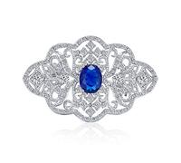 Déclaration Épingle Broche De Style Déco Bleu Royal Pavé De Cz Filigrane Saphir Simulée Pour Femmes Pour Femmes Laiton Plaqué Argent