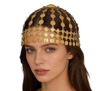 Déclaration Front Headpiece Gold Tone Hair Chain Accessoire, C | avec pendentif superposé pour les événements du festival costumé
