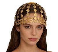 Déclaration Front Headpiece Gold Tone Hair Chain Accessoire, E | avec pendentif superposé pour les événements du festival costumé