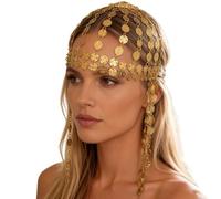 Déclaration Front Headpiece Gold Tone Hair Chain Accessoire, F | avec pendentif superposé pour les événements du festival costumé