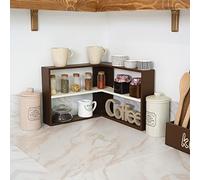 Declea Angulaire dosseret avec étagère en bois, présentoir à 3 étages pour nourriture, desserts, ameublement de cuisine et organisateur de cuisine pour bocaux et conteneurs, Home Decor