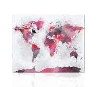 Declea Home Decor Tableau moderne planisphère fleuri carte géographique monde - Tableau imprimé sur toile moderne prêt à accrocher avec cadre en bois fabriqué à la main