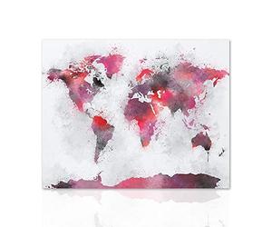 Declea Home Decor Tableau moderne planisphère fleuri carte géographique monde - Tableau imprimé sur toile moderne prêt à accrocher avec cadre en bois fabriqué à la main