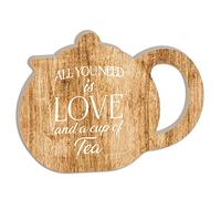 Declea Table cuisine théière Love décoration en bois - Tablette en bois fabriquée à la main, décoration originale pour la maison, décoration en bois à suspendre ou à poser