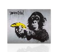 Declea Tableau moderne Monkey avec Banana Banksy prêt à accrocher Sacrifice Banksy Canvas Art Contemporain Cadre en bois fait à la main