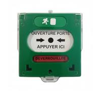 Déclencheur manuel vert 2 contacts avec capot pour déverrouillage d'issue de secours, (Nouveau Modèle)