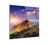 DECLINA, Cadre photo verre acrylique, impression sur plexi, tableau de paysages, Tableau verre acrylique LEVER DE SOLEIL SUR LES SOMMETS, 80x80 cm