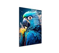 DECLINA, Perroquet Bleu, tableau sur verre acrylique, art animalier tropical, décoration murale exotique pour salon ou chambre