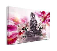 DECLINA Tableau Ambiance Zen Bouddha ET Fleurs - Impression sur Toile décoration Murale Zen - Déco Maison, Cuisine, Salon, Chambre Adulte - Violet 80x50 cm