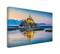 DECLINA Tableau Baie du Mont-Saint-Michel imprimé - Impression Photo Paysage sur toile décoration murale - Déco maison, cuisine, salon, chambre adulte - 150x100 cm