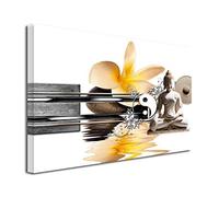 DECLINA Tableau Bouddha Ying ET Yang imprimé - Impression sur Toile décoration Murale Zen - Déco Maison, Cuisine, Salon, Chambre Adulte - Jaune 80x50 cm