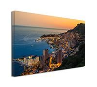 DECLINA Tableau Coucher de Soleil sur Monaco - Impression Photo Ville sur Toile décoration Murale Paysage - Déco Maison, Cuisine, Salon, Chambre Adulte - Multicouleur 50x30 cm